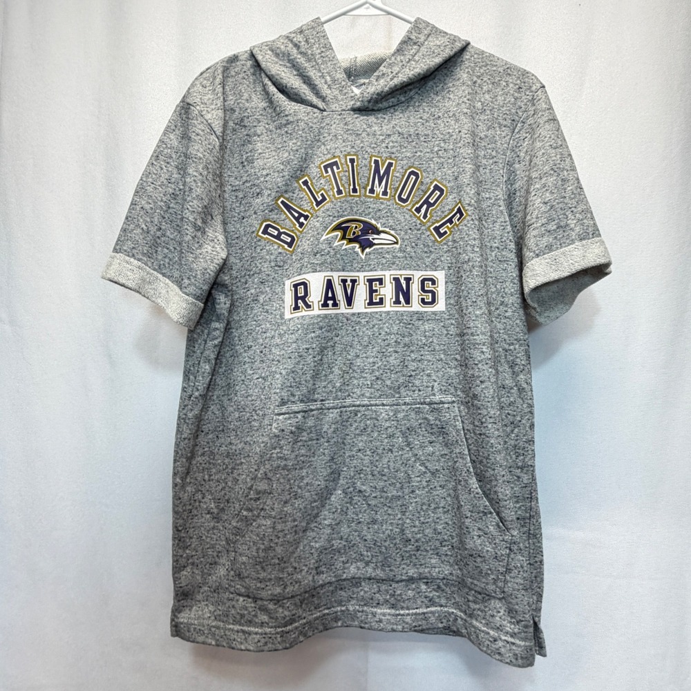 Baltimore Ravens NFL Team Apparel Hoodie Youth XXL Gray Short Sleeve Athletic
